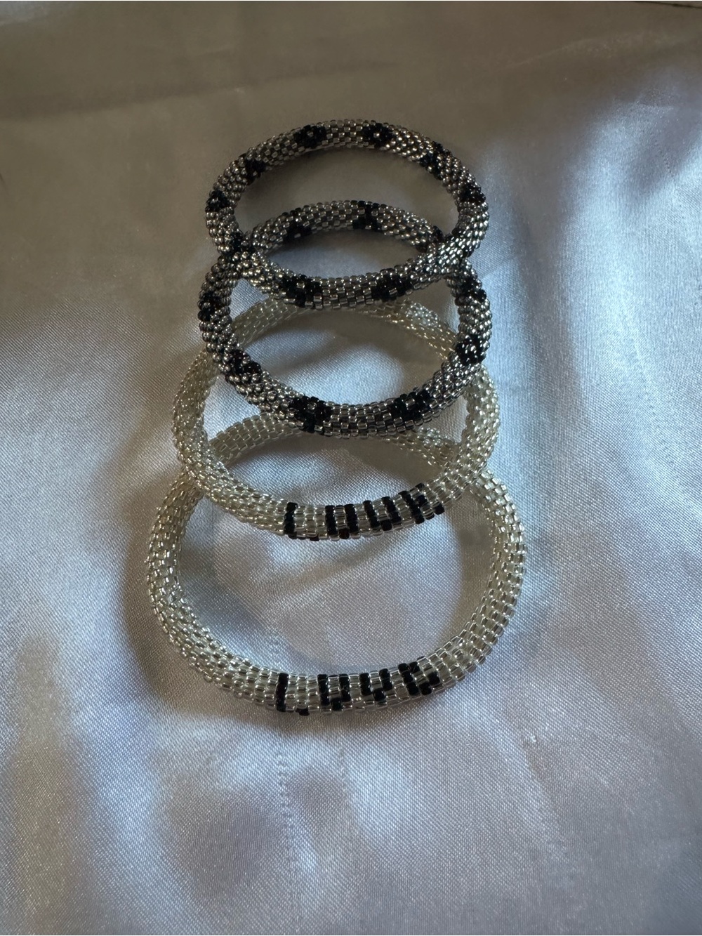 SASHKA Handcrafted Black & Silver Beaded Bangle Set - Women Jewelry